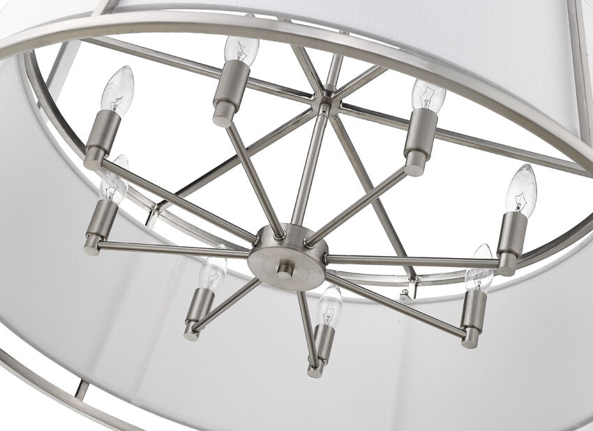 Z-Lite Lenyx Pendant 32" 8-Light Brushed Nickel Pendant Light With White Fabric Shade
