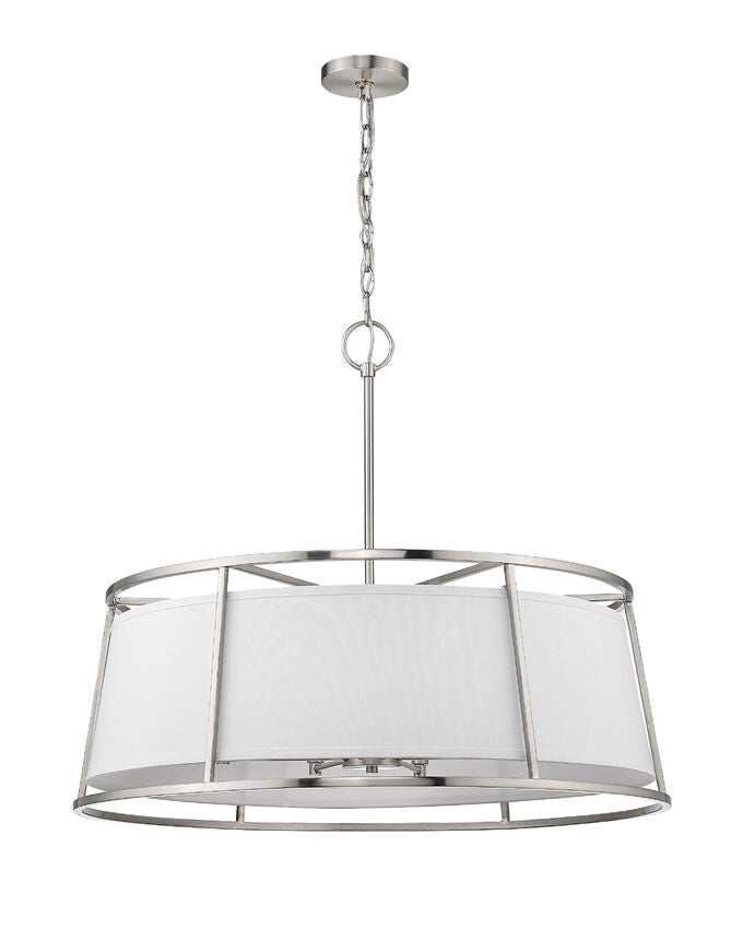 Z-Lite Lenyx Pendant 32" 8-Light Brushed Nickel Pendant Light With White Fabric Shade
