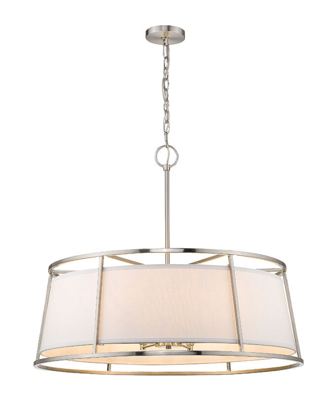 Z-Lite Lenyx Pendant 32" 8-Light Brushed Nickel Pendant Light With White Fabric Shade