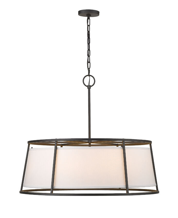 Z-Lite Lenyx Pendant 32" 8-Light Iron Ore Pendant Light With White Fabric Shade