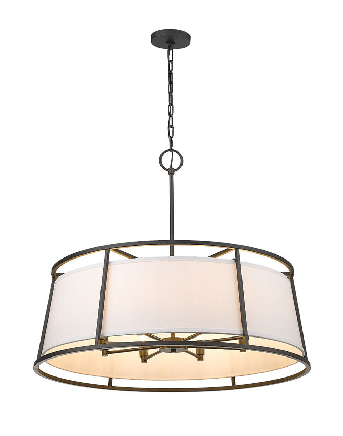 Z-Lite Lenyx Pendant 32" 8-Light Iron Ore Pendant Light With White Fabric Shade