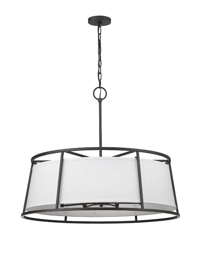 Z-Lite Lenyx Pendant 32" 8-Light Iron Ore Pendant Light With White Fabric Shade