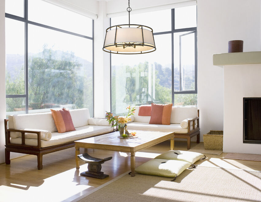 Z-Lite Lenyx Pendant 32" 8-Light Iron Ore Pendant Light With White Fabric Shade