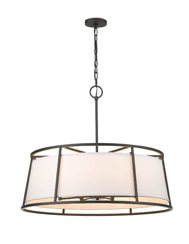 Z-Lite Lenyx Pendant 32" 8-Light Iron Ore Pendant Light With White Fabric Shade