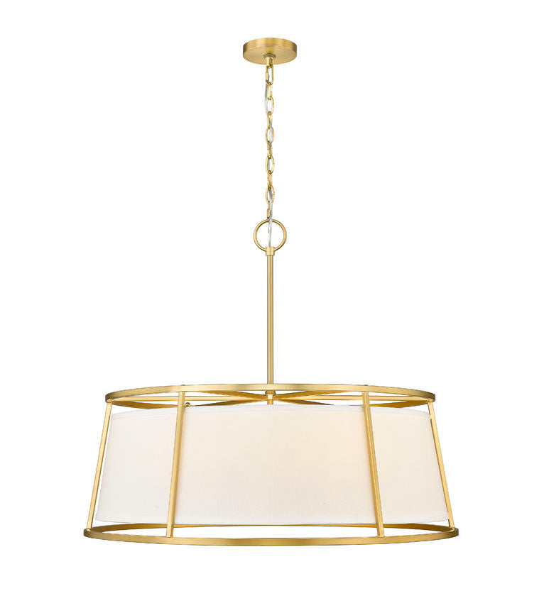 Z-Lite Lenyx Pendant 32" 8-Light Rubbed Brass Pendant Light With White Fabric Shade