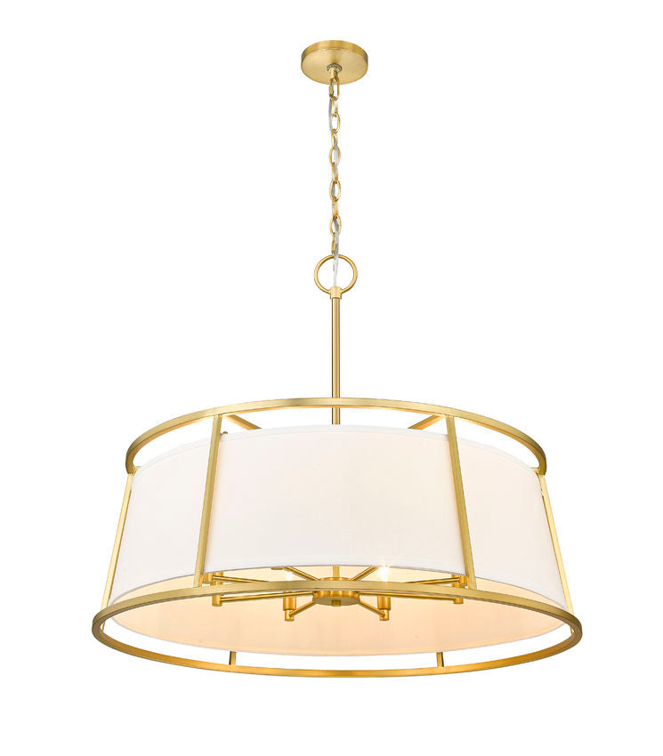 Z-Lite Lenyx Pendant 32" 8-Light Rubbed Brass Pendant Light With White Fabric Shade