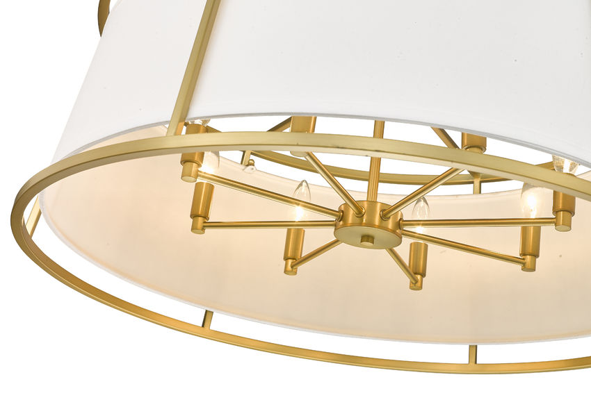 Z-Lite Lenyx Pendant 32" 8-Light Rubbed Brass Pendant Light With White Fabric Shade