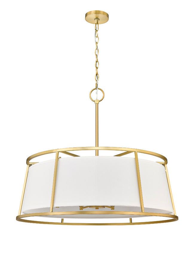 Z-Lite Lenyx Pendant 32" 8-Light Rubbed Brass Pendant Light With White Fabric Shade