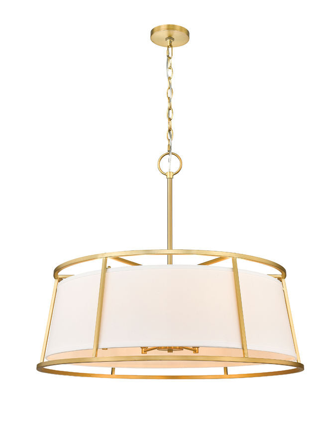 Z-Lite Lenyx Pendant 32" 8-Light Rubbed Brass Pendant Light With White Fabric Shade