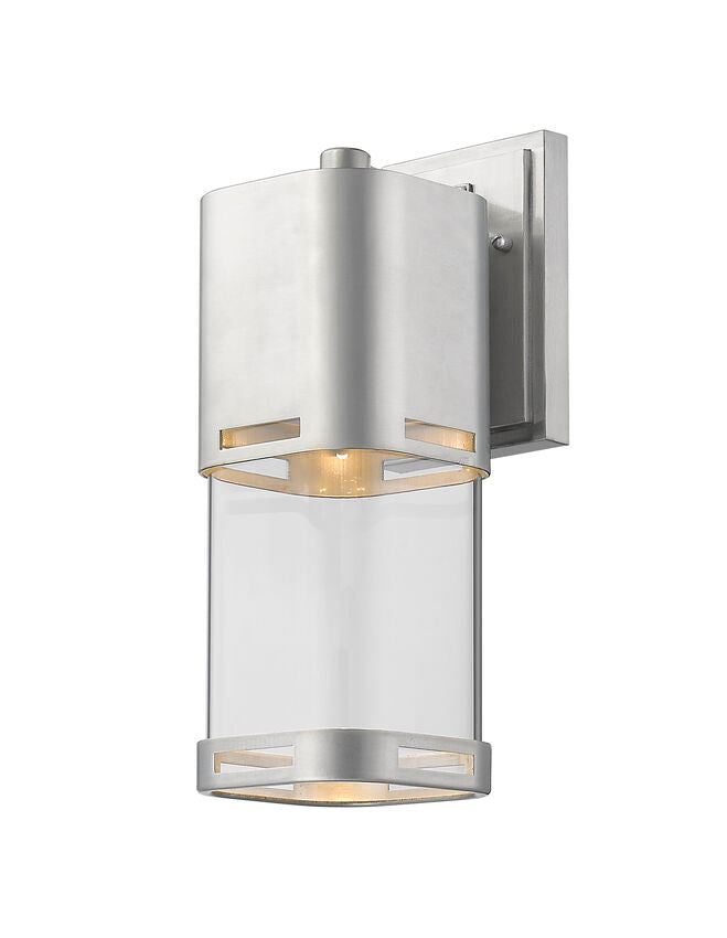 Z-Lite Lestat 5" W x 14" H 1-Light LED Brushed Aluminum Outdoor Wall Sconce With Clear Glass Shade