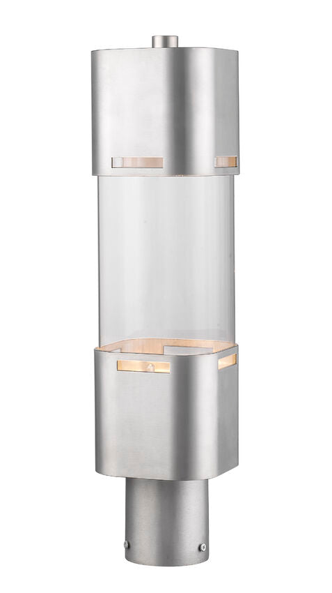 Z-Lite Lestat 5" W x 20" H 1-Light LED Brushed Aluminum Outdoor Post Mount Fixture With Clear Glass Shade