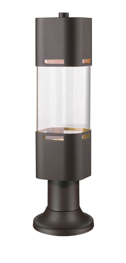 Z-Lite Lestat 5" W x 22" H 1-Light LED Deep Bronze Outdoor Post Mount Fixture and Round Pier Mount With Clear Glass Shade