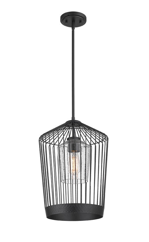 Z-Lite Lido 13" 1-Light Matte Black Pendant Light With Clear Seeded Glass Shade