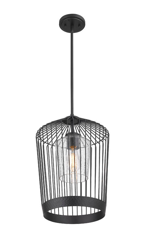Z-Lite Lido 13" 1-Light Matte Black Pendant Light With Clear Seeded Glass Shade