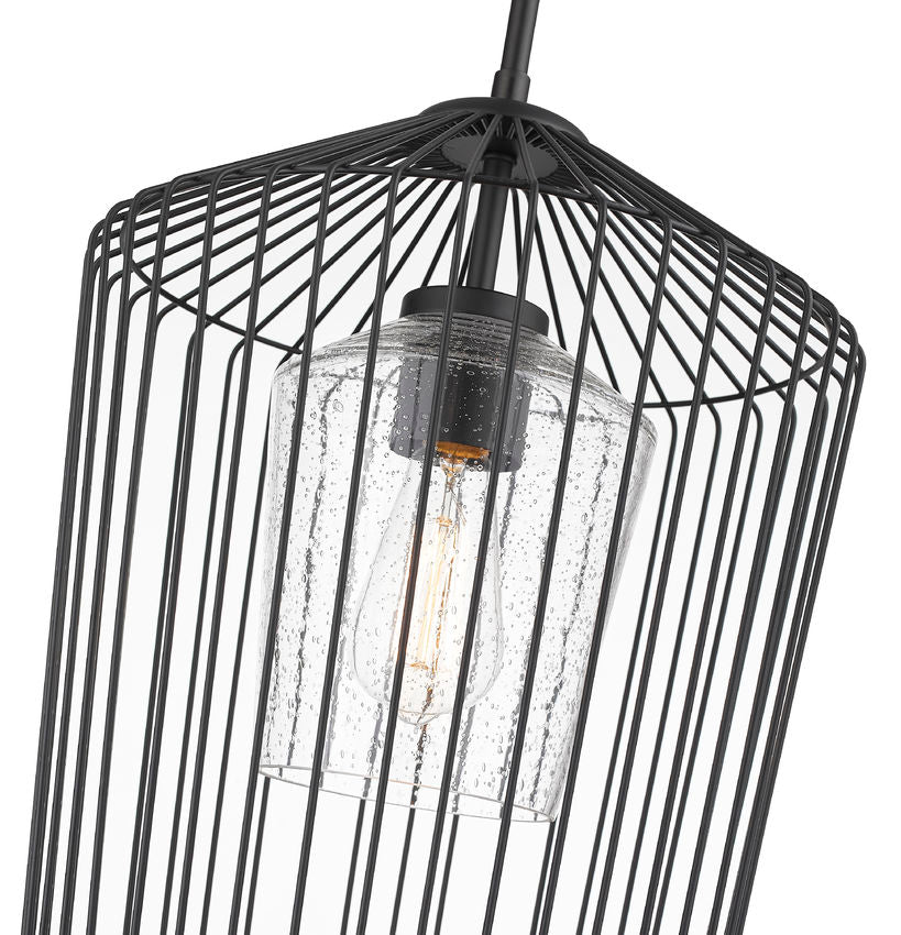 Z-Lite Lido 13" 1-Light Matte Black Pendant Light With Clear Seeded Glass Shade