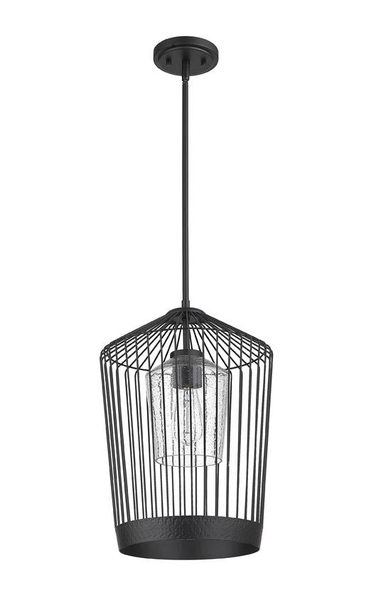 Z-Lite Lido 13" 1-Light Matte Black Pendant Light With Clear Seeded Glass Shade