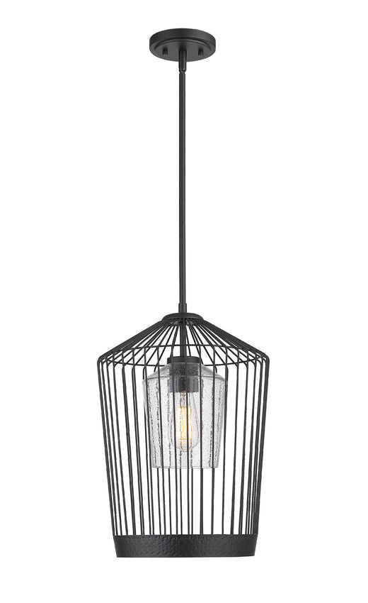 Z-Lite Lido 13" 1-Light Matte Black Pendant Light With Clear Seeded Glass Shade