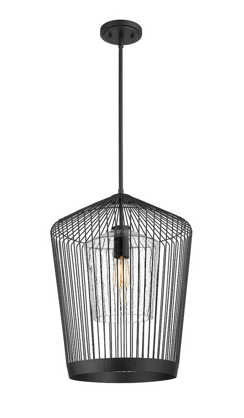 Z-Lite Lido 19" 1-Light Matte Black Pendant Light With Clear Seeded Glass Shade