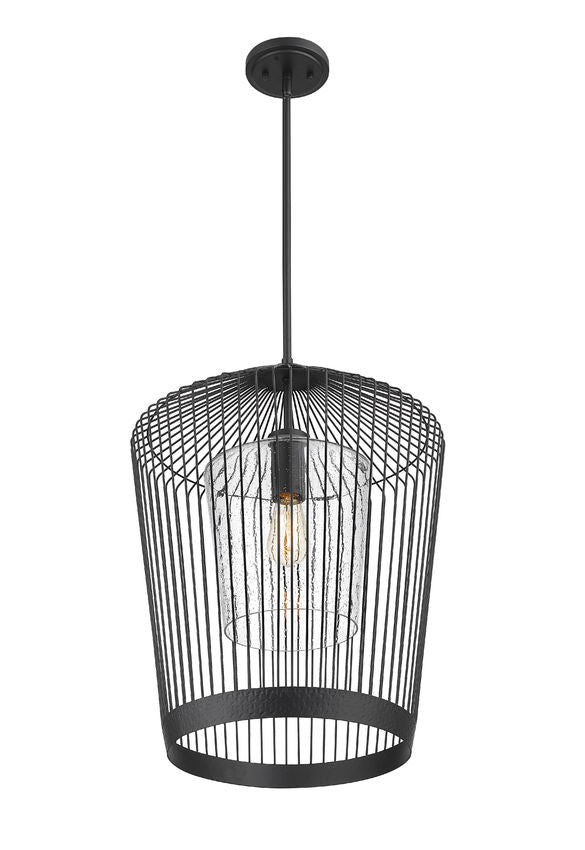 Z-Lite Lido 19" 1-Light Matte Black Pendant Light With Clear Seeded Glass Shade