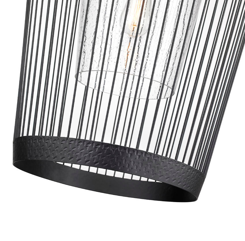 Z-Lite Lido 19" 1-Light Matte Black Pendant Light With Clear Seeded Glass Shade