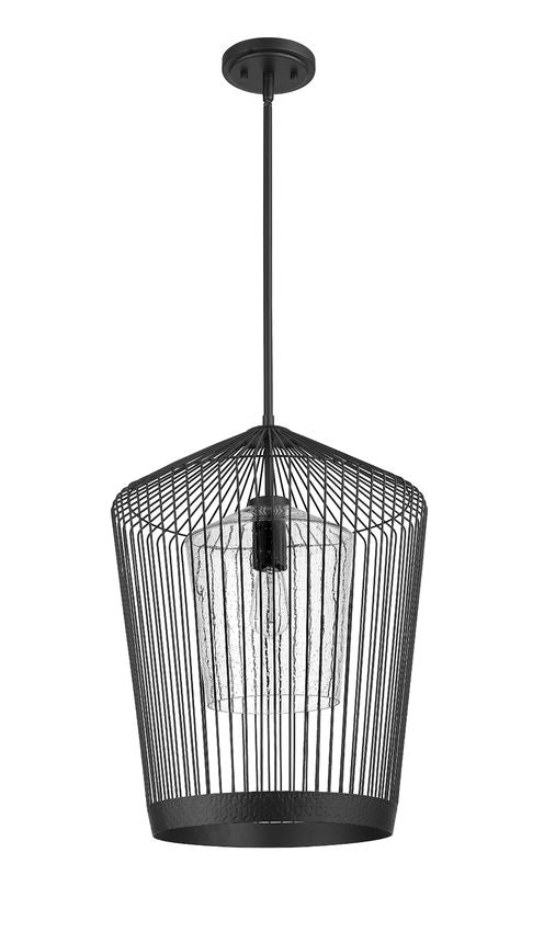 Z-Lite Lido 19" 1-Light Matte Black Pendant Light With Clear Seeded Glass Shade