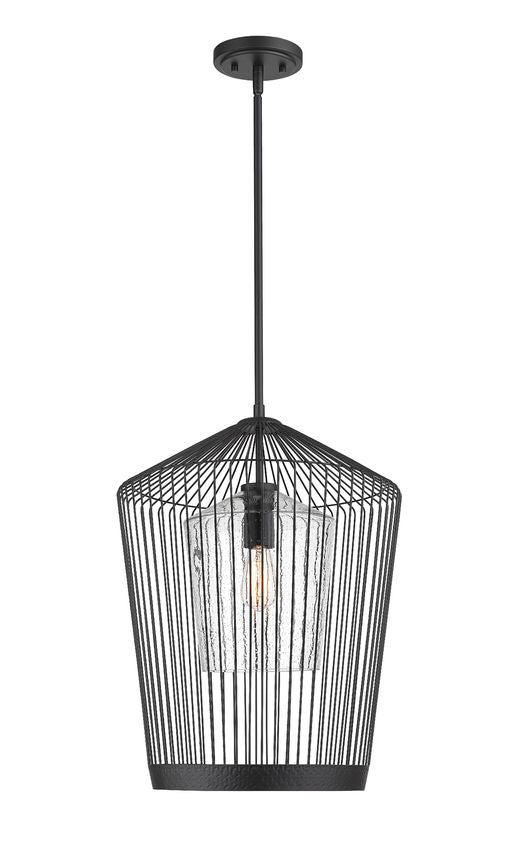 Z-Lite Lido 19" 1-Light Matte Black Pendant Light With Clear Seeded Glass Shade