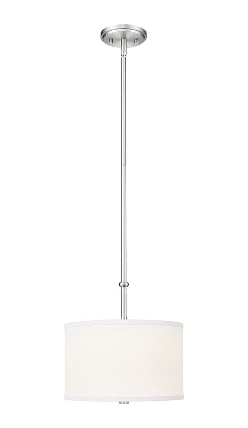 Z-Lite Linden 12" 1-Light LED Integrated Brushed Nickel Steel Frame White Fabric and Glass Shade Pendant Light