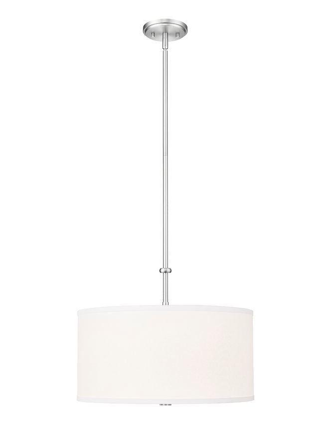 Z-Lite Linden 12" 1-Light LED Integrated Brushed Nickel Steel Frame White Fabric and Glass Shade Pendant Light