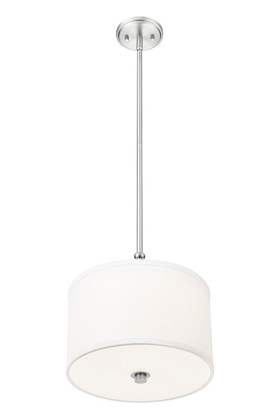 Z-Lite Linden 12" 1-Light LED Integrated Brushed Nickel Steel Frame White Fabric and Glass Shade Pendant Light