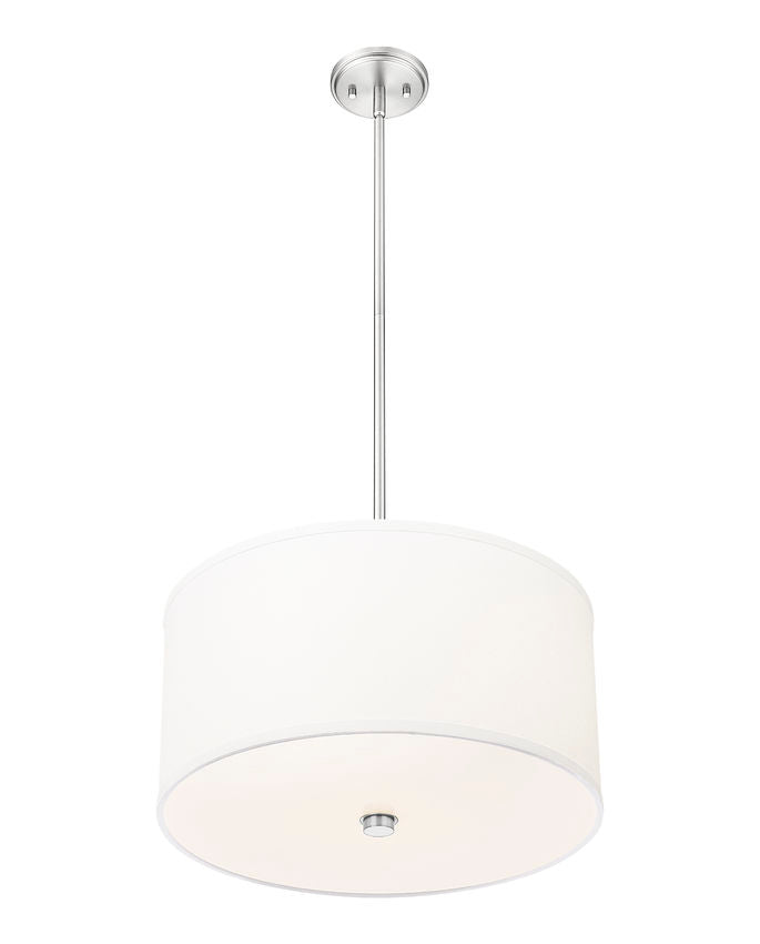 Z-Lite Linden 12" 1-Light LED Integrated Brushed Nickel Steel Frame White Fabric and Glass Shade Pendant Light