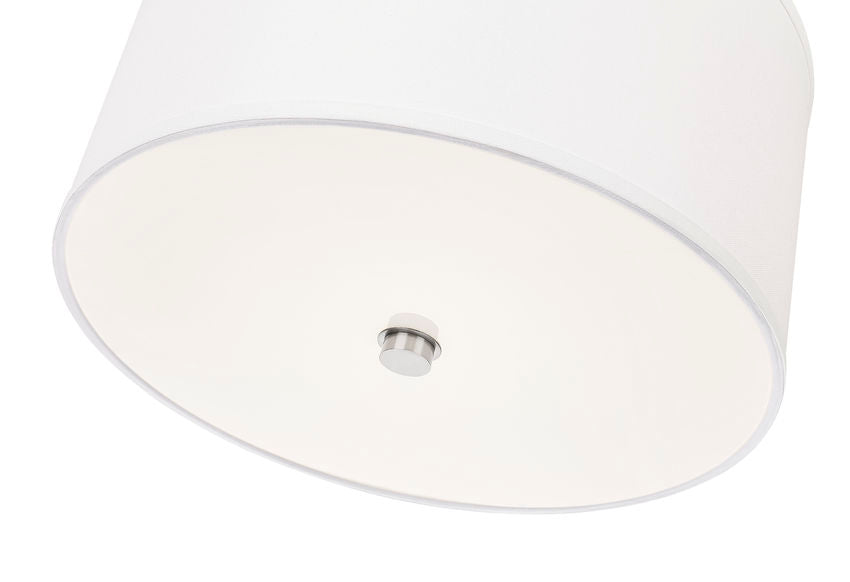 Z-Lite Linden 12" 1-Light LED Integrated Brushed Nickel Steel Frame White Fabric and Glass Shade Pendant Light