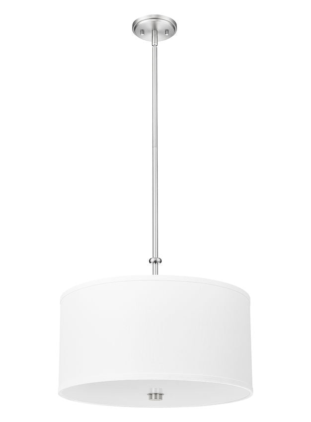 Z-Lite Linden 12" 1-Light LED Integrated Brushed Nickel Steel Frame White Fabric and Glass Shade Pendant Light