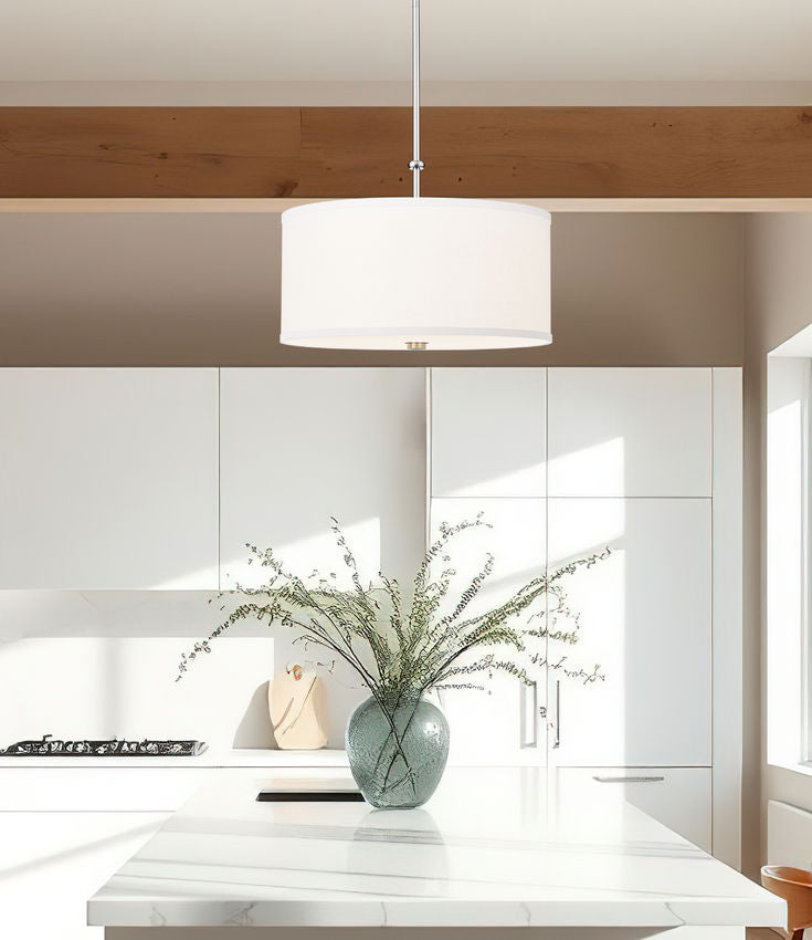 Z-Lite Linden 12" 1-Light LED Integrated Brushed Nickel Steel Frame White Fabric and Glass Shade Pendant Light