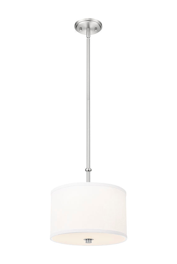 Z-Lite Linden 12" 1-Light LED Integrated Brushed Nickel Steel Frame White Fabric and Glass Shade Pendant Light