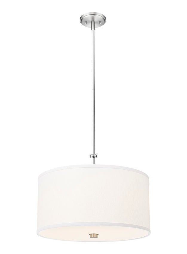 Z-Lite Linden 12" 1-Light LED Integrated Brushed Nickel Steel Frame White Fabric and Glass Shade Pendant Light
