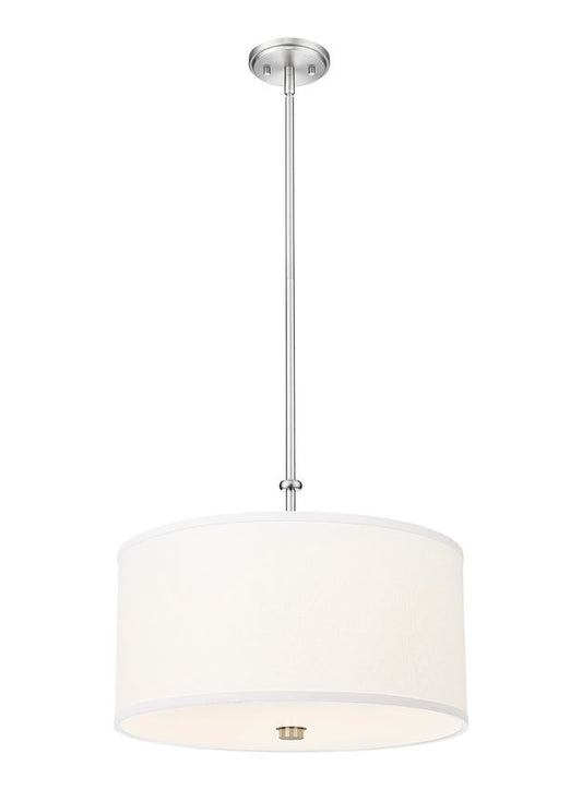 Z-Lite Linden 12" 1-Light LED Integrated Brushed Nickel Steel Frame White Fabric and Glass Shade Pendant Light