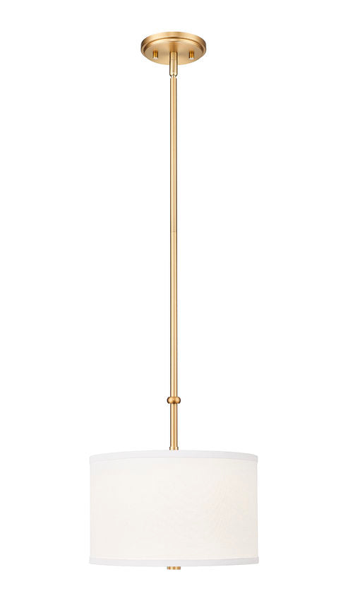 Z-Lite Linden 12" 1-Light LED Integrated Modern Gold Steel Frame White Fabric and Glass Shade Pendant Light