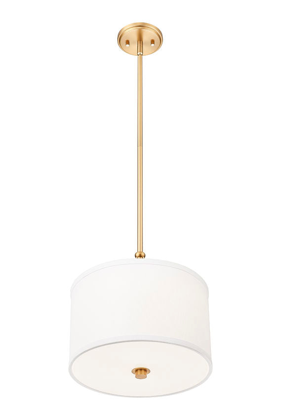Z-Lite Linden 12" 1-Light LED Integrated Modern Gold Steel Frame White Fabric and Glass Shade Pendant Light