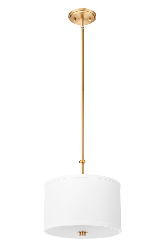 Z-Lite Linden 12" 1-Light LED Integrated Modern Gold Steel Frame White Fabric and Glass Shade Pendant Light