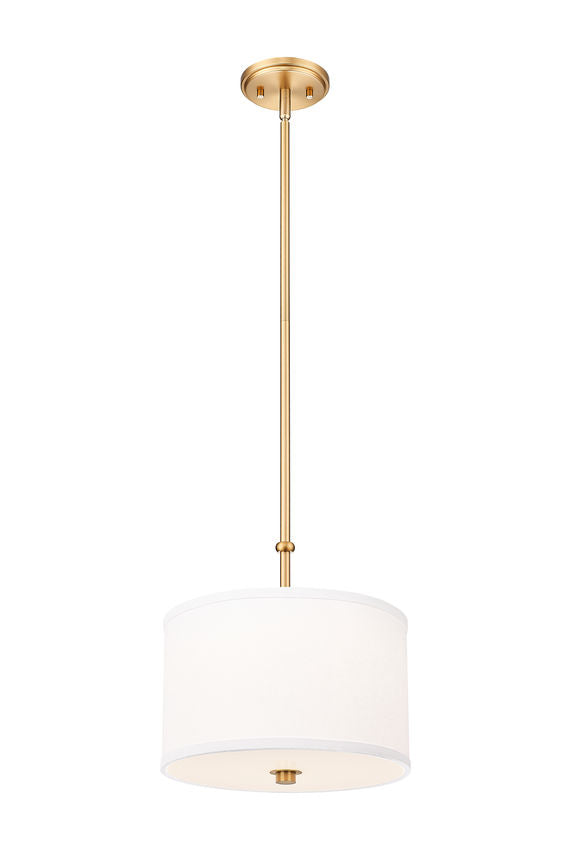 Z-Lite Linden 12" 1-Light LED Integrated Modern Gold Steel Frame White Fabric and Glass Shade Pendant Light