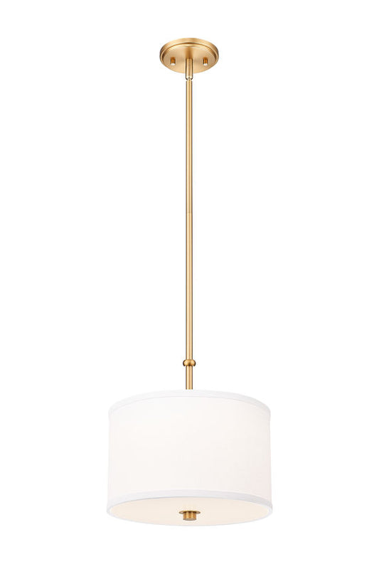 Z-Lite Linden 12" 1-Light LED Integrated Modern Gold Steel Frame White Fabric and Glass Shade Pendant Light