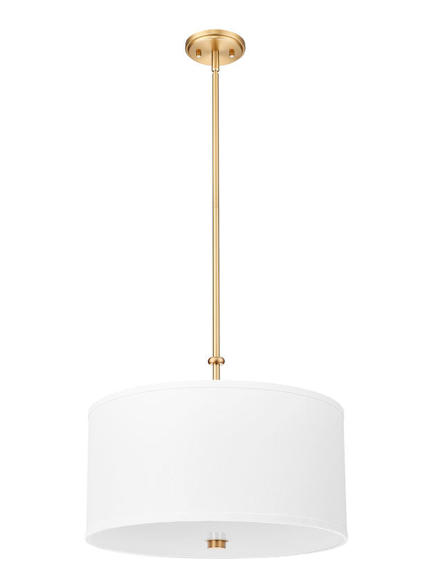 Z-Lite Linden 18" 1-Light LED Integrated Modern Gold Steel Frame White Fabric and Glass Shade Pendant Light