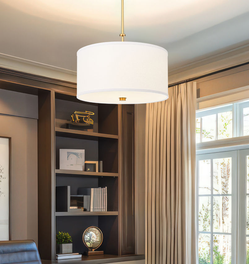 Z-Lite Linden 18" 1-Light LED Integrated Modern Gold Steel Frame White Fabric and Glass Shade Pendant Light