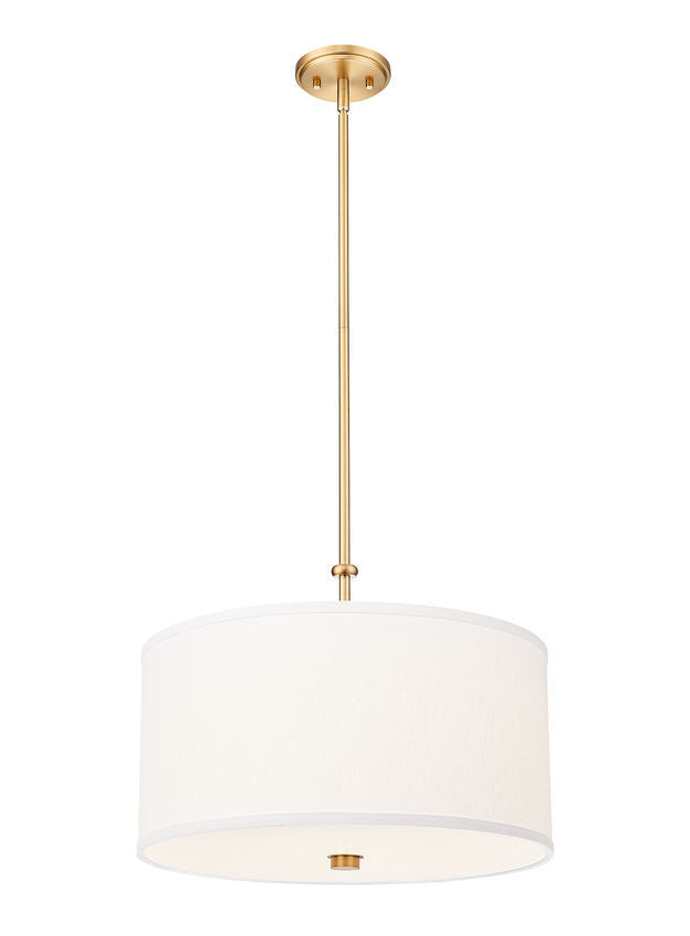 Z-Lite Linden 18" 1-Light LED Integrated Modern Gold Steel Frame White Fabric and Glass Shade Pendant Light