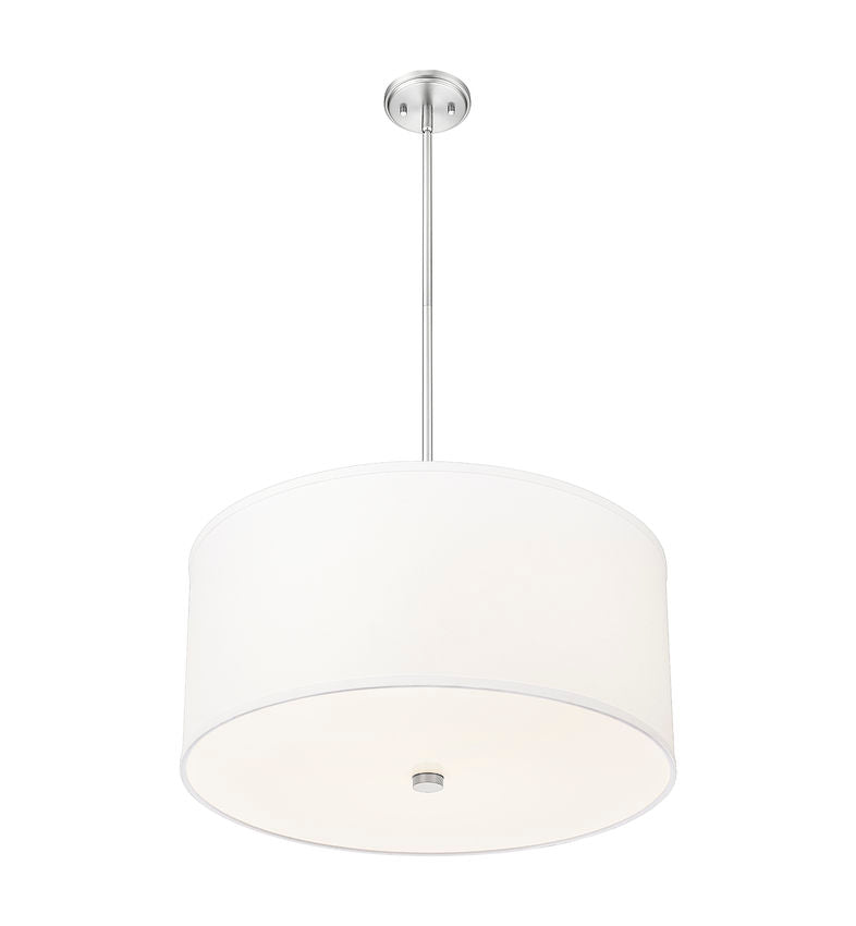 Z-Lite Linden 24" 1-Light LED Integrated Brushed Nickel Steel Frame White Fabric and Glass Shade Pendant Light