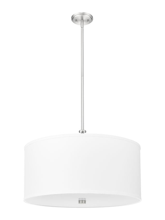 Z-Lite Linden 24" 1-Light LED Integrated Brushed Nickel Steel Frame White Fabric and Glass Shade Pendant Light