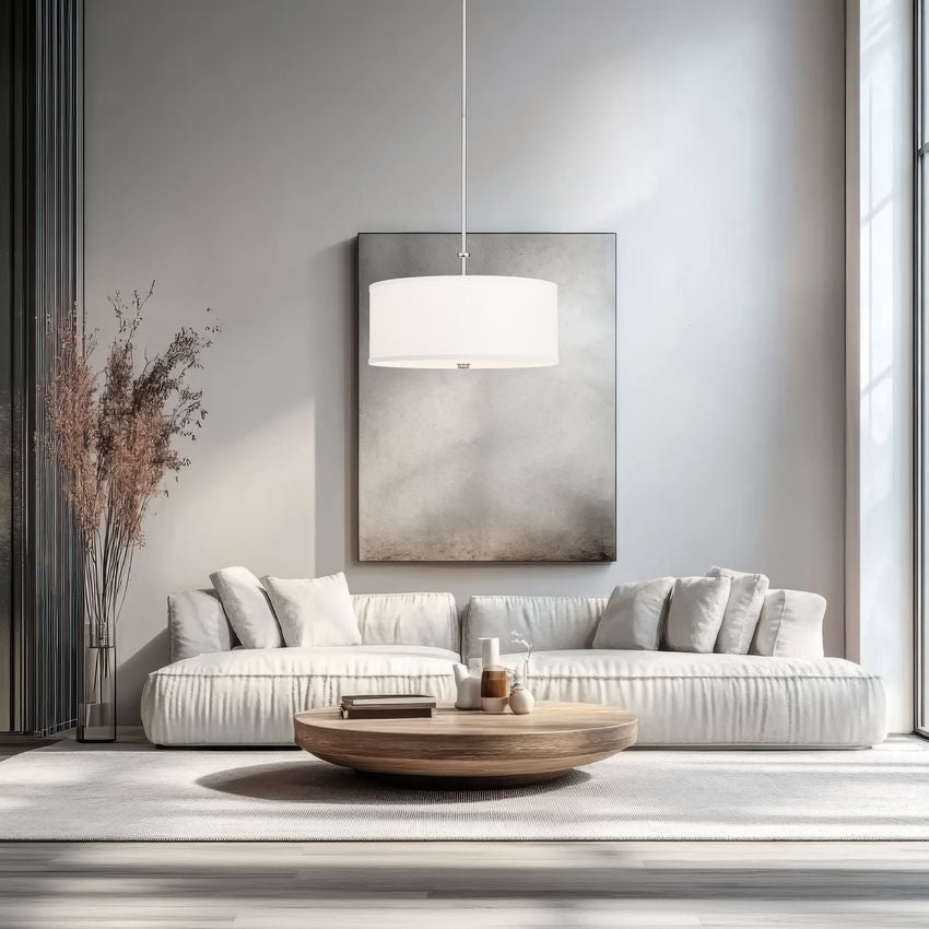 Z-Lite Linden 24" 1-Light LED Integrated Brushed Nickel Steel Frame White Fabric and Glass Shade Pendant Light
