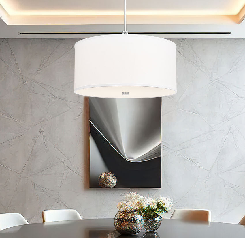 Z-Lite Linden 24" 1-Light LED Integrated Brushed Nickel Steel Frame White Fabric and Glass Shade Pendant Light