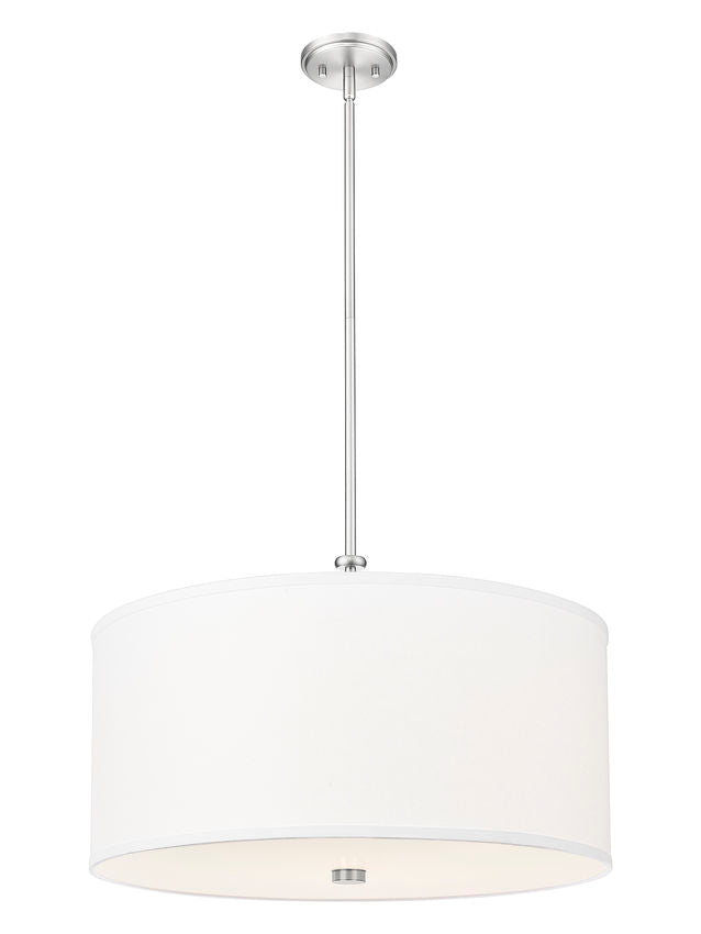 Z-Lite Linden 24" 1-Light LED Integrated Brushed Nickel Steel Frame White Fabric and Glass Shade Pendant Light