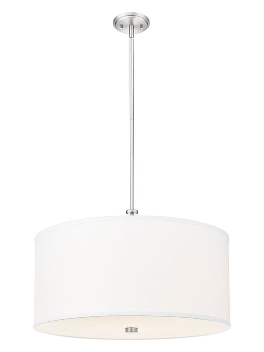 Z-Lite Linden 24" 1-Light LED Integrated Brushed Nickel Steel Frame White Fabric and Glass Shade Pendant Light